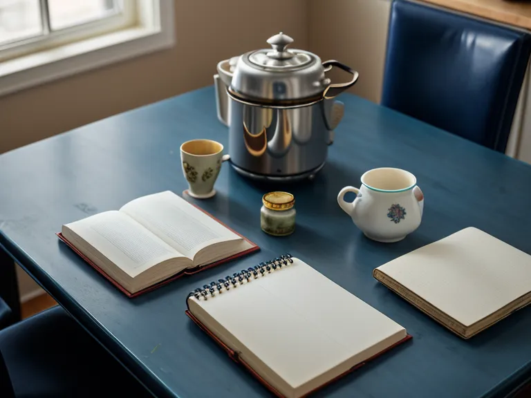 Pastillero semanal y cuaderno de notas sobre una mesa de madera gastada, símbolos del cuidado de ancianos en casa