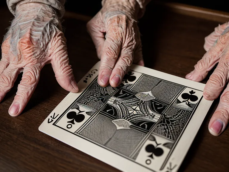 Mano de un adulto mayor con movilidad reducida alcanzando una carta de juego con números grandes y alto contraste